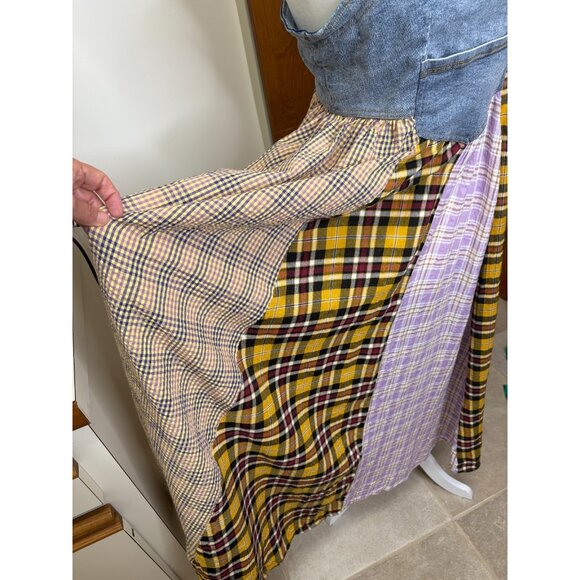 Ces Femme Overall Plaid Denim Long Dress Sz Small Pockets Country Farmgirl Rodeo - Picture 10 of 16
